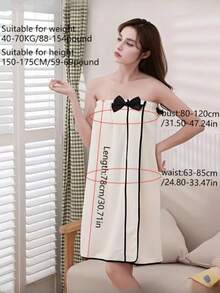 1件蝴蝶結可調節的女士淋浴包裹浴袍,可愛吸水包裹浴袍,柔軟輕便的多功能遮蓋毛巾,家庭旅行酒店必備的包裹毛巾,浴室用品 - 粉色 - 查看 6