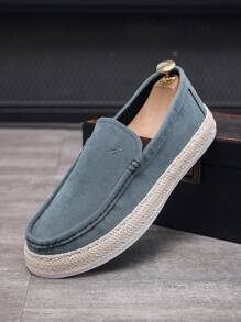 男士一脚蹬乐福鞋，编织布鞋，防滑耐磨