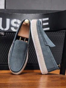 男士一脚蹬乐福鞋，编织布鞋，防滑耐磨