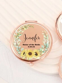 Custom Print: Personalized Name And Greetings! Leather Folding Makeup Mirror, High Definition Glass, 2X Magnifying Lens! Perfect Gift For Mom, Aunt, Grandma, Daughter, Niece, Sister, Bride, Bridesmaid, And More For Holidays, Birthdays, Weddings, Mother's Day, Valentine's Day