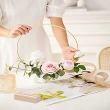 6pcs 12 Inch Metal Floral Hoop Rings Wreath Macrame Gold Craft Hoop Ring For Making Wedding Wreath Decor, DIY Dream Catcher And Wall Hanging Crafts, Valentine Day, Gift - 6 Golden Round Iron Ring + 6 Log Base - View 2