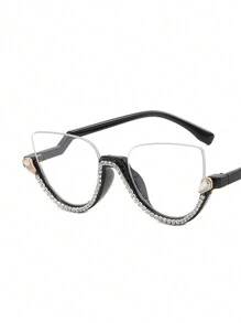 Lunettes de mode semi-rimless décorées de strass pour l'été, les vacances à la plage, l'extérieur et les voyages