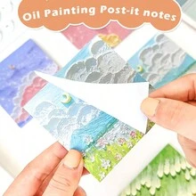 50 Sheets Oil Painting Sticky Notes Student Use Index Tabs With Cute Landscape Message Notepad Stickers Simple Memo Pad Paper - Pink Sunset - View 1