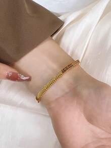 1pc Shiny And Exquisite 316l Titanium Steel Gold Fish Scale Bracelet Unisex Creative Fish Scale Snake Bone Net Metal Plate Cuff Wristband - Gold - View 6