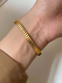 1pc Shiny And Exquisite 316l Titanium Steel Gold Fish Scale Bracelet Unisex Creative Fish Scale Snake Bone Net Metal Plate Cuff Wristband - Gold - View 2