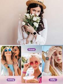 2条装花卉雕刻表带，兼容表带49mm、45mm、44mm、42mm、41mm、40mm、38mm，防水花朵蝴蝶运动硅胶腕带替换表带，兼容 Series 11、10、9、8、7、6、5、4、3、2、1、SE、Ultra，女士款 - 星光白和粉紅色 - 查看 10