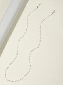 1pc Women's White Faux Pearl Metal Glasses Chain,Pearl Sunglasses Decoration Chian, Eyeglass Holder Strap,Hanging Silicone Glasses Anti Slip Rope, Anti Loss Glasses Strap, Face Covering Retainer - Black - View 6