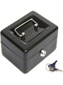 Caja de efectivo con cerradura de llave, Caja de efectivo de metal con cerradura Caja de almacenamiento de metal pequeña portátil con 2 llaves para el hogar de documentos de dinero - Negro - Ver 6