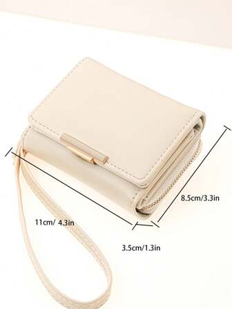 MINGYOU 短款三折钱包女式 pu 多功能拉链钱包大容量零钱卡包女士腕带钱包钱包小钱包