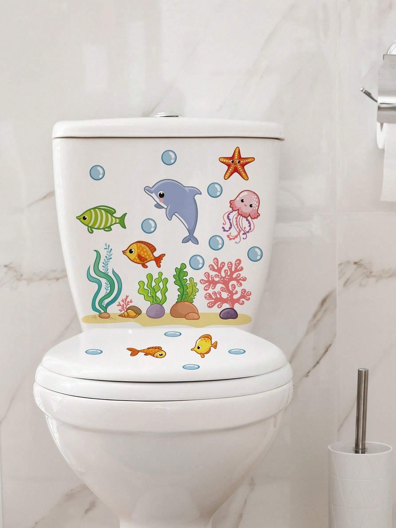 Cute Marine Animals And Plants DIY SelfAdhesive Toilet Seat Cover