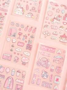 1包裝/4入組可愛寵物心形和卡通防水動漫貼紙,手帳和文具膠帶材料 - Strawberry - 查看 4