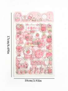 1包裝/4入組可愛寵物心形和卡通防水動漫貼紙,手帳和文具膠帶材料 - Strawberry - 查看 2