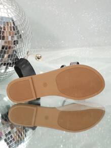 2024 New Large Size Crystal Korean Style Fairy Flat Sandals - Black - View 5