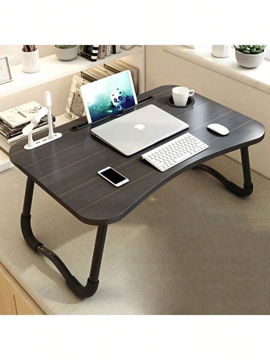 Mesa Plegable para Laptop de Madera, Escritorio para Cama , Plegable Portatil Y Soporte Portavasos accesorios para lap top soporte para laptop mesa de noche  individuales ,soporte para laptop  Multifuncional mesa desayunador portatil mesas de cocina,mesa para computadora bandeja de madera,mesa para comer en la cama - Blanco y Negro - Ver 1