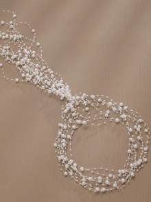 Faux Pearl Hairband For Braids, Long Hair, Overhead Hair Loop, Mori Style Floral Hairband, Handmade, Tassel, Perfect For Wedding Ceremony, Festival, Diy, 10 Faux Pearls And 1 Ribbon, Can Be Wrapped Depending On Your Head Shape - White - View 6