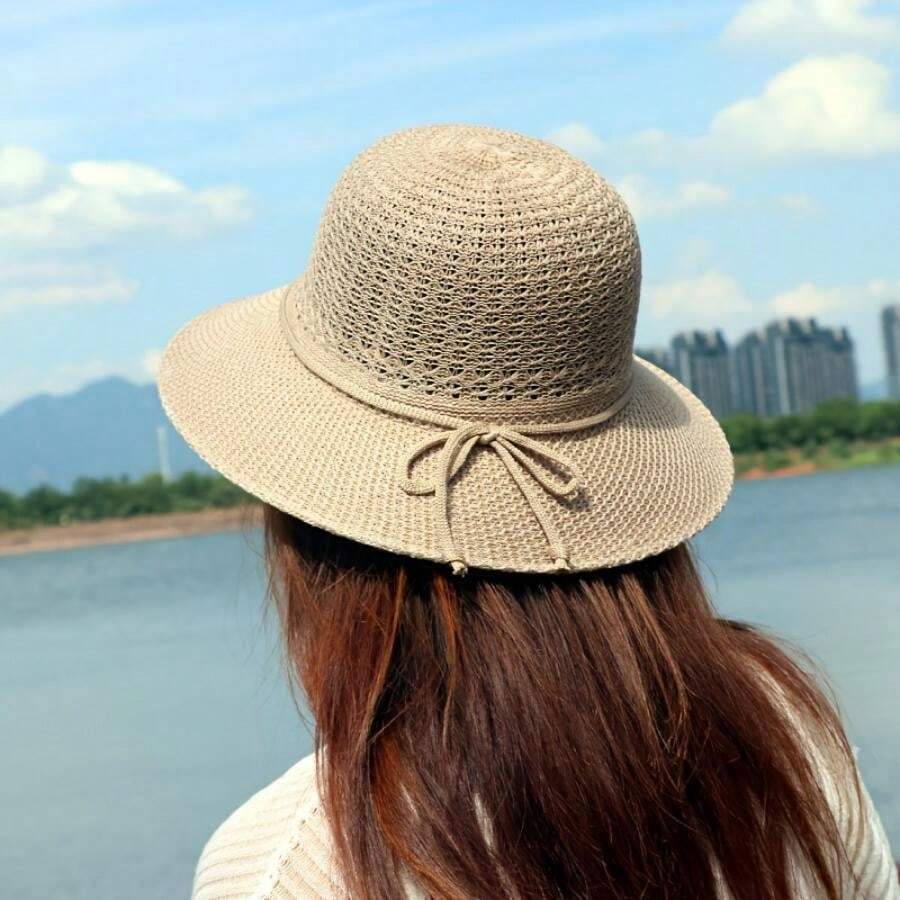 Mũ chống nắng cho mùa xuân hè, Mũ đi biển mặt tròn thông thường, Mũ rơm du lịch, Mũ xô, Mũ lưu vực - Màu Khaki - Xem 1