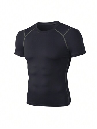 男友款男士压缩短袖速干吸湿排汗 T 恤，适合篮球、跑步、训练