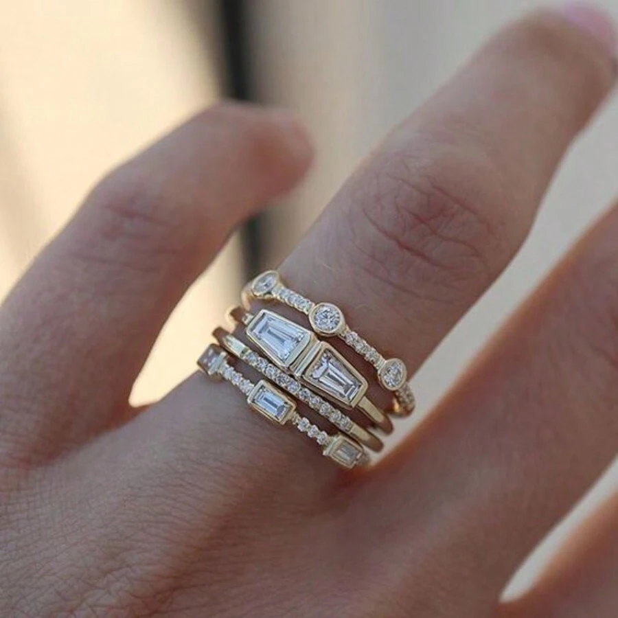 4pcs/Set Fashionable Luxury Gold Plated Alloy Ring Set With Decoration For Women's Daily Wear, Wedding Rings