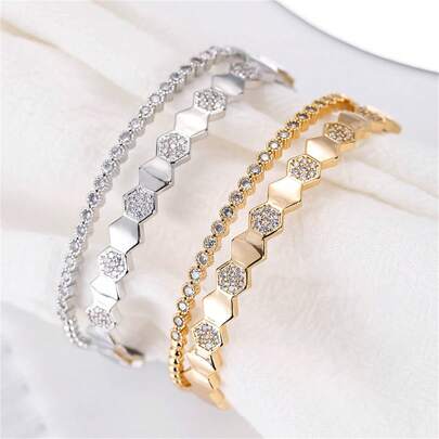 1pc Fashionable Open-Type Inlaid Bangle, European And American Style Bracelet