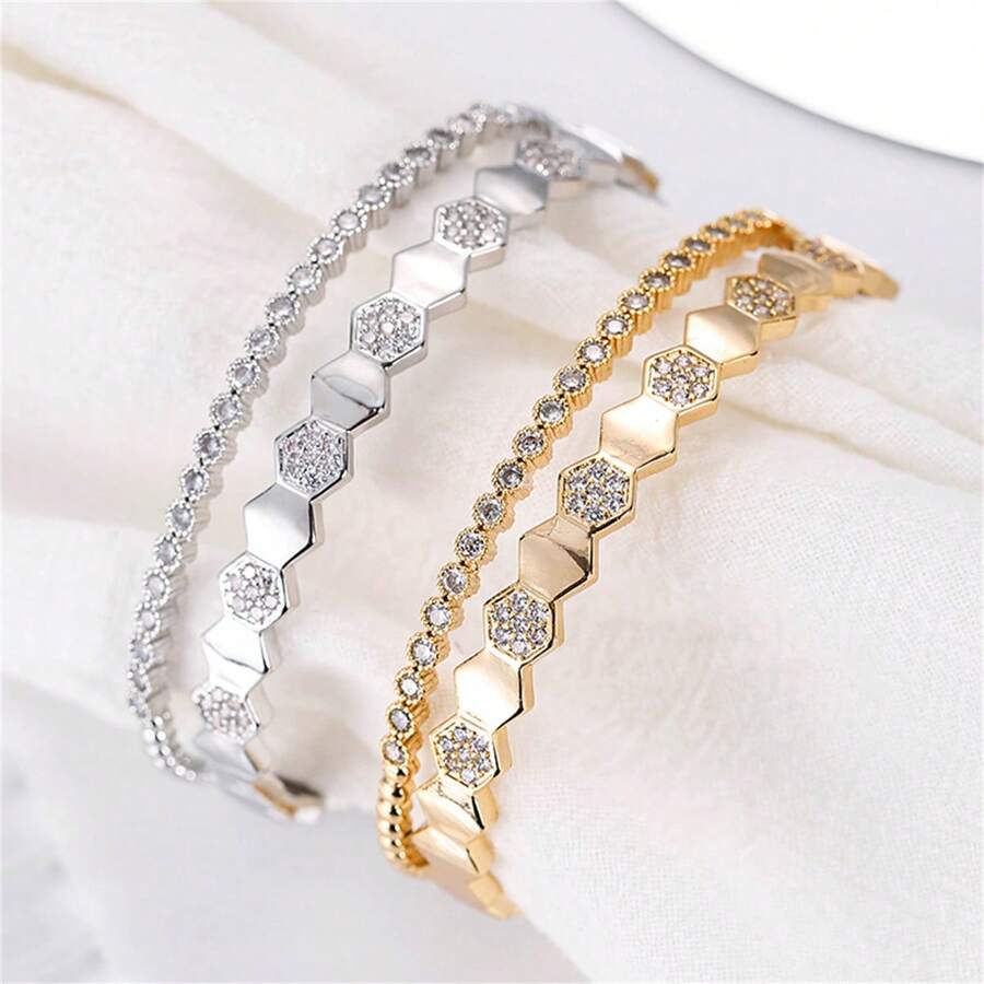1 pulseira aberta de zircônia cúbica incrustada, elegante e versátil