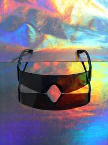 POLASUP 1 Pair Women's Wrap-Around Fashion Glasses, Coated Reflective Lenses, Futuristic Geometric Polygon Cyberpunk Street Style, Paris Runway Beach Accessory, Y2K Music Festival, Summer Beach Vacation, Outdoor Travel - Multicolor - View 8