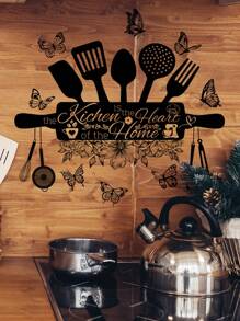 1pc New Creative Kitchen Utensils Sticker, Removable Wall Sticker For Restaurant, Kitchen And Home Decoration, Stickers, Wall Decal, Vinyl Decal For Home Decorations, Spring Decoration Items Refresh Your Home, Festival Decoration Stickers Gifts Birthday Graduation Kitchen Decor - Black and White - View 5