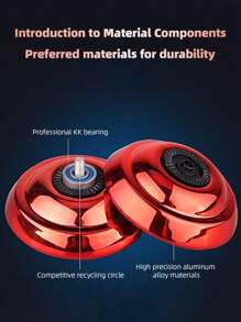 1pc Metal Alloy Yoyo Ball Toy For Adults, Competitive Play, Designed For Pro Level Tricks - Red - View 3