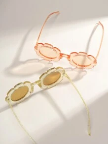 5 piezas Gafas de sol infantiles de diseño de flores transparentes de moda para exteriores