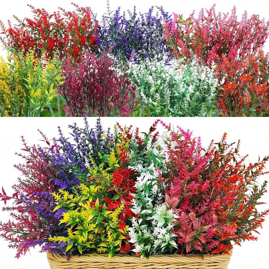 5/12/16 Bunches Artificial Flowers, Valentine's Day & New Year Gift, Outdoor Fake Flowers Decor, UV-Resistant Non-Fading Plastic Plants, Garden Porch Window Sill Decor, Room Decor, Home Decor (Mixed Colors) - Multicolor - View 1