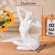 1入抽象瑜伽女孩雕塑,陶瓷人體雕塑,冥想瑜伽姿勢雕像,瑜伽裝飾桌面擺飾模型,陶瓷白色女人雕像 - 白色 - 查看 2