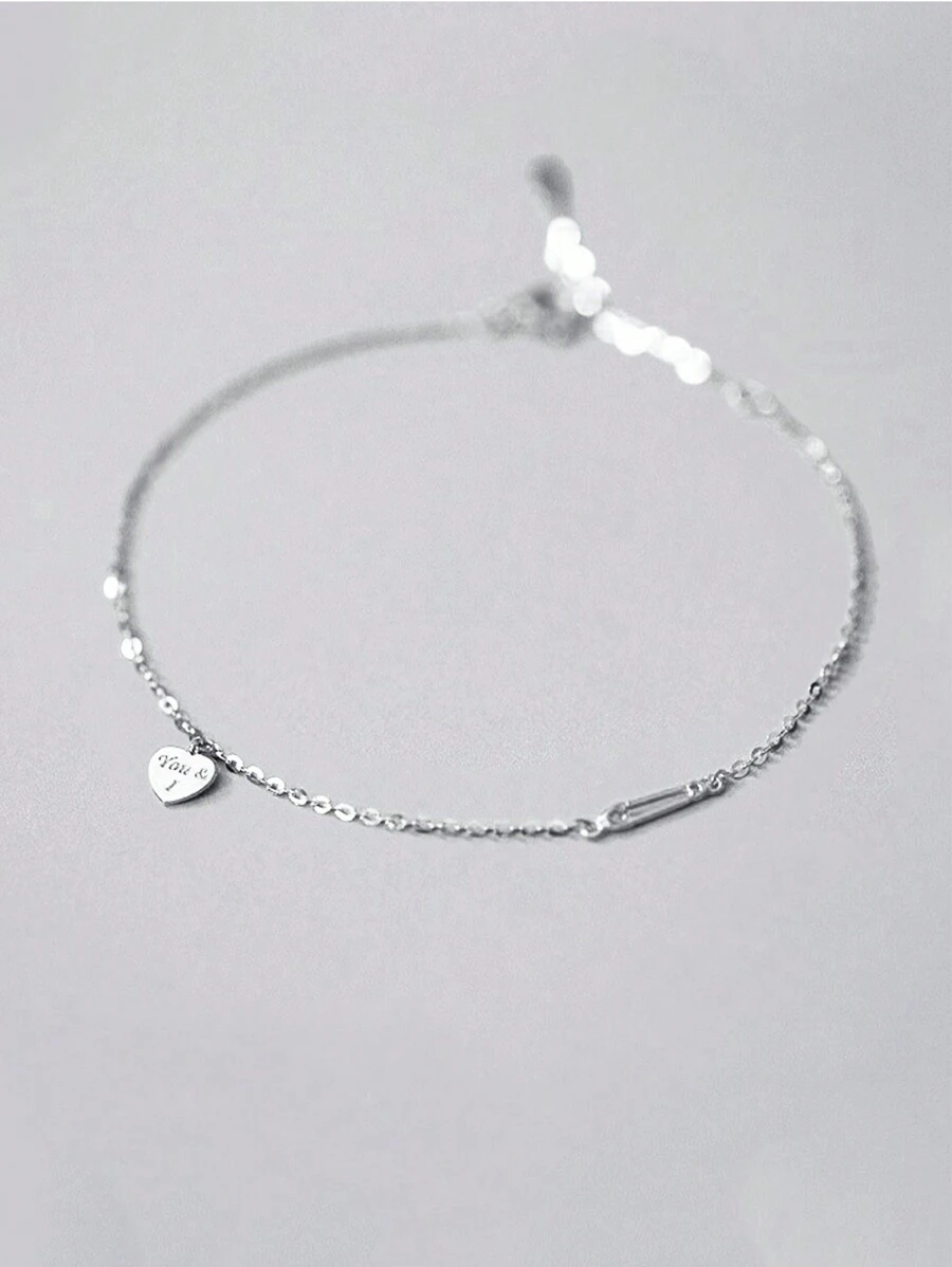 1 件 S925 银镀 14k 金心形别针细节简约手链情人节 - 銀色 - 查看 1