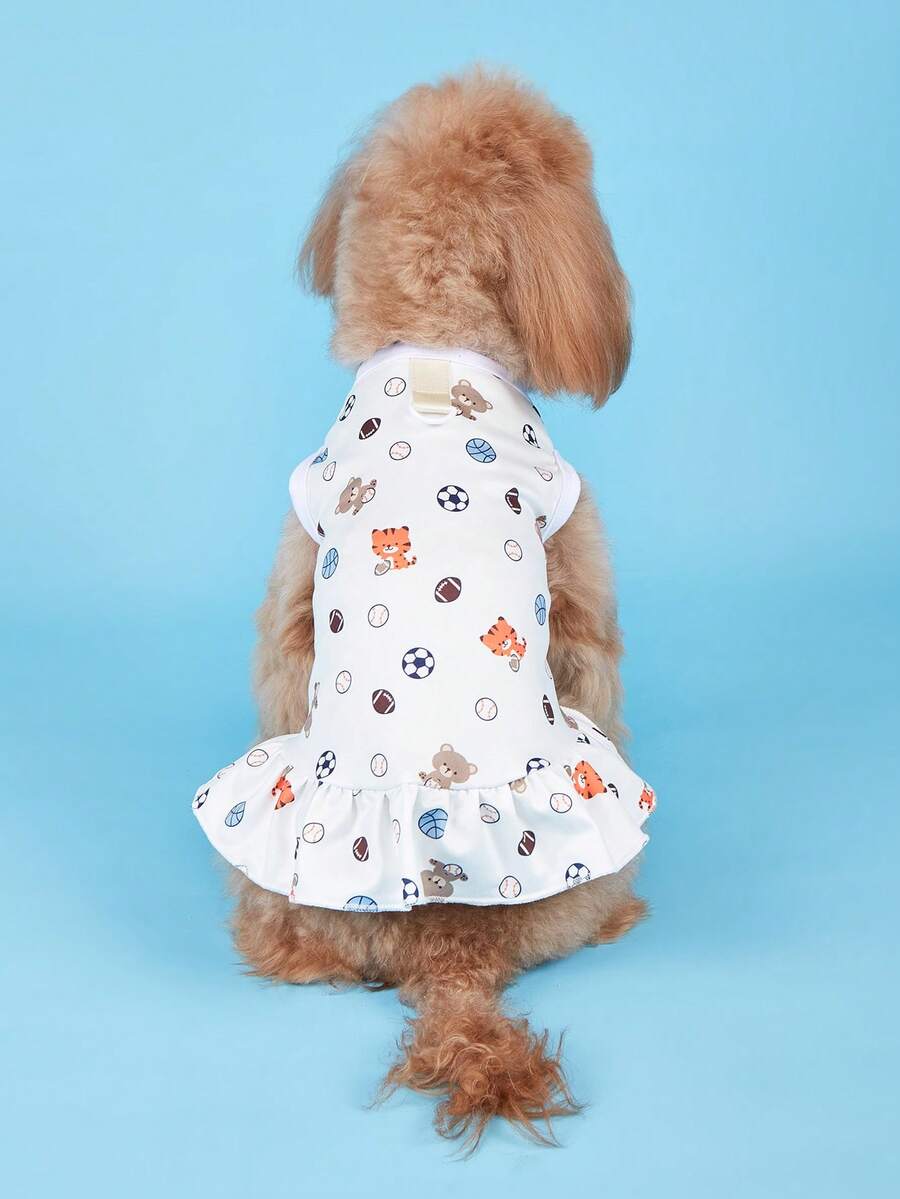 1件動物圖案附牽繩扣泰迪小狗貓狗洋裝服飾 - 白色 - 查看 1