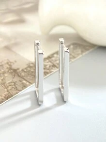 Newsoul 1 Đôi bông tai hình chữ nhật tối giản bằng bạc Sterling S925, kiểu dáng hình giọt nước, món quà trang sức thanh lịch dành cho phụ nữ và bé gái. - Bạc - Xem 5