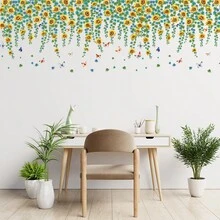 Sunflower & Green Vine Corners Design Wall Decal/Sticker For Home Decor - Multicolor - View 3