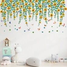Sunflower & Green Vine Corners Design Wall Decal/Sticker For Home Decor - Multicolor - View 5
