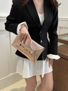 Crocodile Embossed, Minimalist, Fashion, Casual PU Clutch Envelope Bag - Rose Gold - View 5