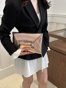 Crocodile Embossed, Minimalist, Fashion, Casual PU Clutch Envelope Bag - Rose Gold - View 3