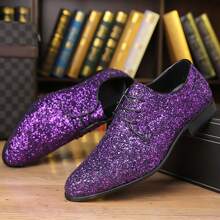 Zapatos De Vestir Para Hombre Sin Cordones, Zapatos De Vestir De Lentejuelas Modernos Luminosos Para El Club Nocturno - Morado - Ver 1
