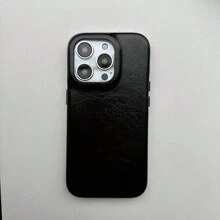 1 pieza Funda de teléfono con textura suave y botón metálico de lujo y moda retro compatible con Apple 16 15 14 Plus 13 12 11 Pro Max - Negro - Ver 12