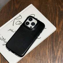 1 pieza Funda de teléfono con textura suave y botón metálico de lujo y moda retro compatible con Apple 16 15 14 Plus 13 12 11 Pro Max - Negro - Ver 9