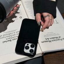 1 pieza Funda de teléfono con textura suave y botón metálico de lujo y moda retro compatible con Apple 16 15 14 Plus 13 12 11 Pro Max - Negro - Ver 8