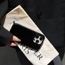 1 pieza Funda de teléfono con textura suave y botón metálico de lujo y moda retro compatible con Apple 16 15 14 Plus 13 12 11 Pro Max - Negro - Ver 5