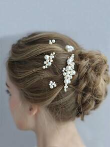 4pcs Ladies' Gold Pearl Wedding Headpiece Bride's Super Fairy Bridal Dress Korean-Style Pearl Hair Comb & Hairpin