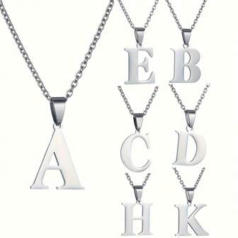 1pc Minimalist Stainless Steel Alphabet Necklace For Men & Women, Custom Name Necklace, Birthday Gift, Fashionable Initial Letter Pendant
