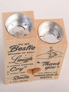 1個兩用木製心形燭台,桌面浪漫燭臺,裝飾工藝高低聯接心形燭臺