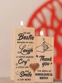 1個兩用木製心形燭台,桌面浪漫燭臺,裝飾工藝高低聯接心形燭臺