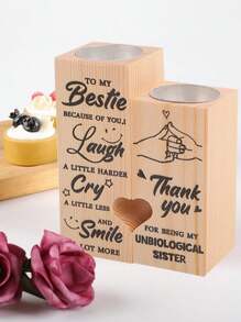 1個兩用木製心形燭台,桌面浪漫燭臺,裝飾工藝高低聯接心形燭臺