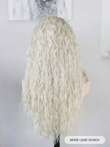 Women's Long Fluffy Silver White Lace Front Wig, Long Curved Synthetic Lace Front Wig, Pre Pulled Natural Hair Line Free Part 13 * 1 High-Definition Transparent Front Lace Silver White Wig, Suitable For Daily Party Role-Playing, Wearing Glue Free Wig, 150% High-Density Soft Fluffy Silver White Synthetic Heat-Resistant Fiber Hair Texture, 26 Inches High Temperature Fiber Wig, Natural Realistic Wig, Elegant Women's Fluffy Curved Curly Hair Wig - White - View 4