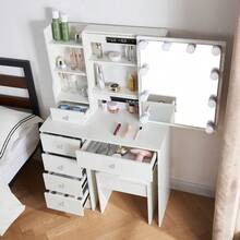 Vanity Makeup Dressing Table With Lighted Mirror 6 Drawers & Crystal Knob Pull - 白色 - 查看 2
