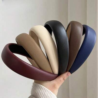 1 pieza Diadema vintage coreana versátil de esponja de PU, aro para el cabello de imitación de cuero de moda, para mujeres